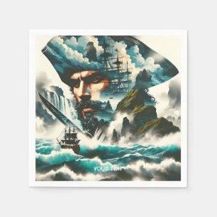 Fantasy Cute Pirate Ship Ocean Napkin