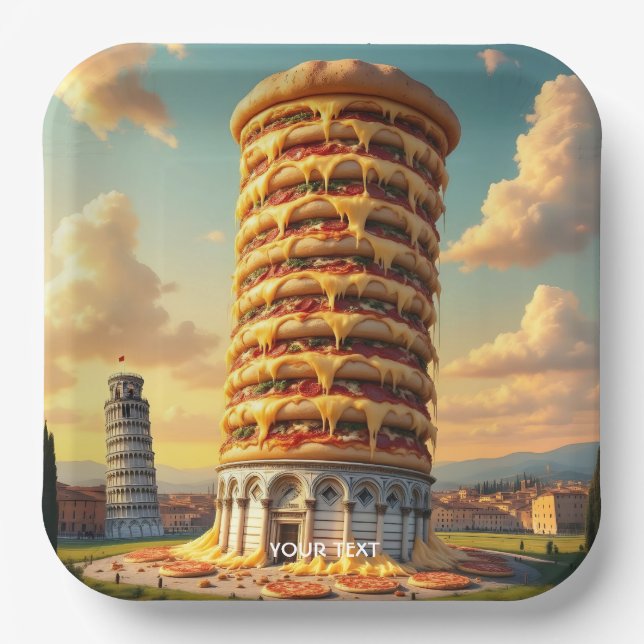 Fantasy Cute Pisa Tower Pizza Paper Plate (Front)