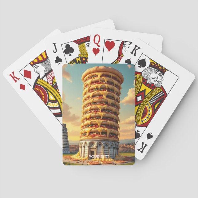 Fantasy Cute Pisa Tower Pizza Playing Cards (Back)