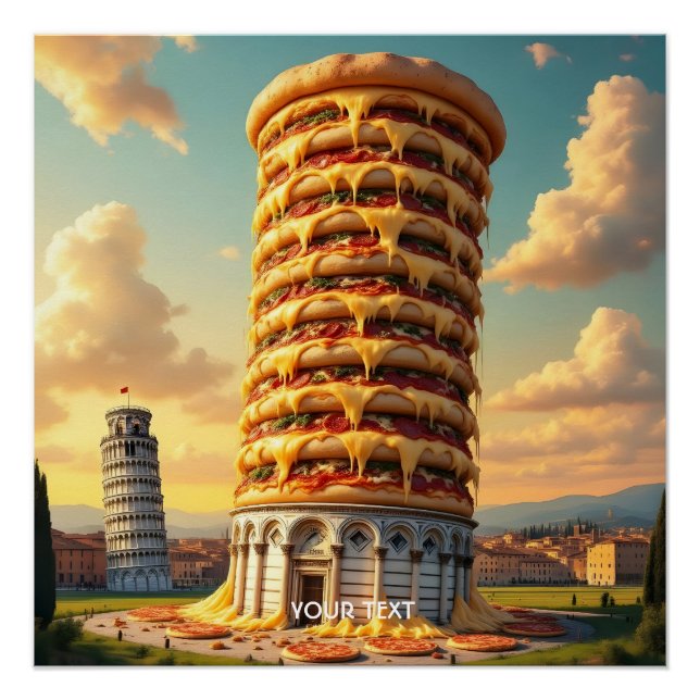 Fantasy Cute Pisa Tower Pizza Poster (Front)