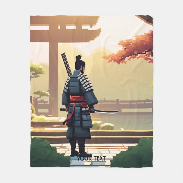 Fantasy Cute Pixel Art Samurai Fleece Blanket (Front)