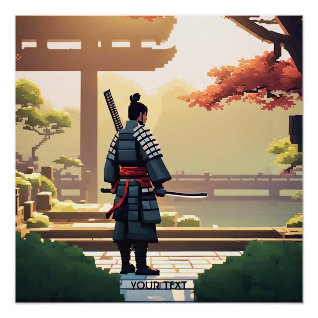 Fantasy Cute Pixel Art Samurai Poster (Front)