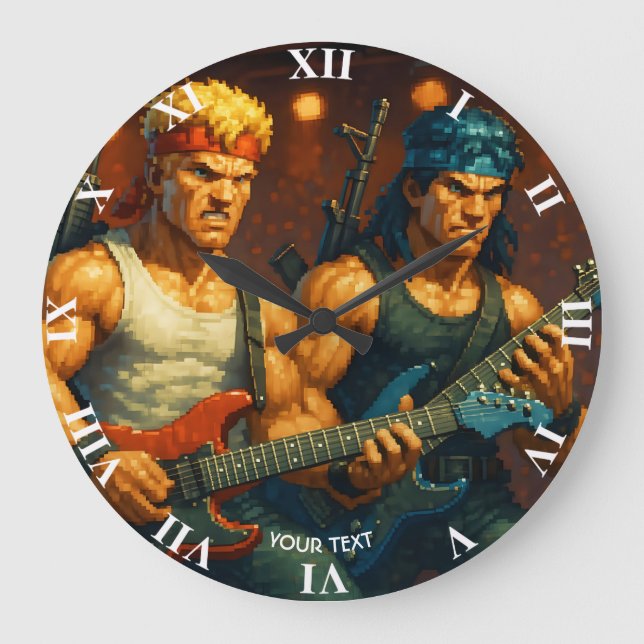 Fantasy Cute Pixelized Rock Band Large Clock (Front)