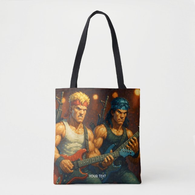 Fantasy Cute Pixelized Rock Band Tote Bag (Front)
