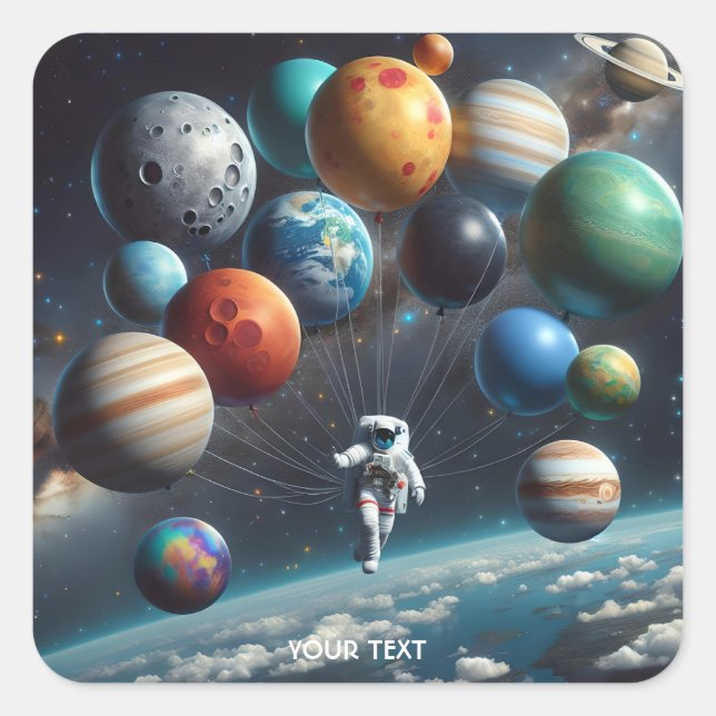 Fantasy Cute Planets Space Astronaut Square Sticker (Front)