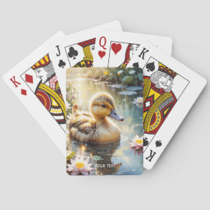 Fantasy Cute Playful Duckling Flowers Playing Cards