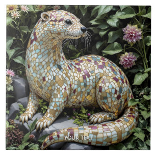 Fantasy Cute Playful Otter Sculpture Ceramic Tile