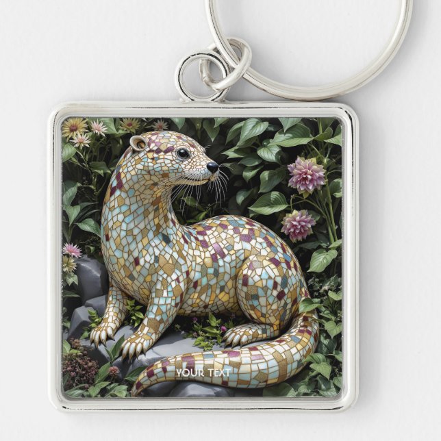 Fantasy Cute Playful Otter Sculpture Key Ring (Front)