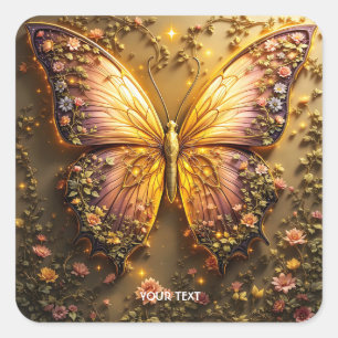 Fantasy Cute Plum Peach Butterfly Square Sticker