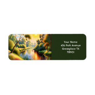 Fantasy Cute Pointillism Landscape River Return Address Label