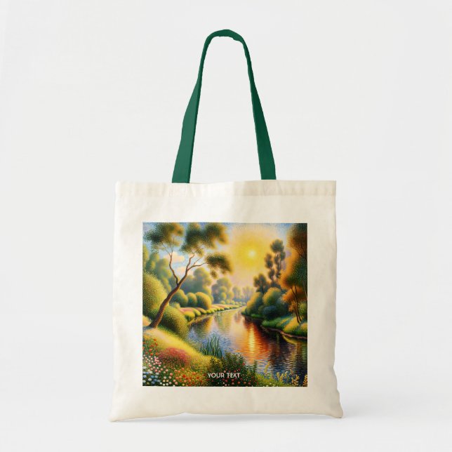 Fantasy Cute Pointillism Landscape River Tote Bag (Front)