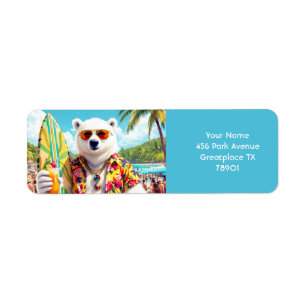 Fantasy Cute Polar Bear Beach  Return Address Label