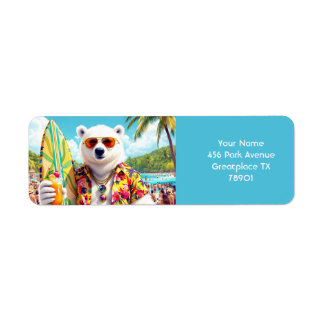 Fantasy Cute Polar Bear Beach  Return Address Label
