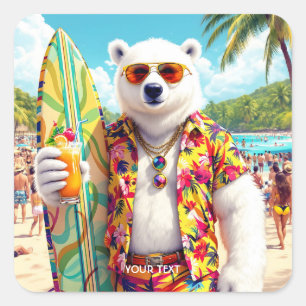 Fantasy Cute Polar Bear Beach Square Sticker