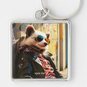 Fantasy Cute Possum Leather Jacket Key Ring
