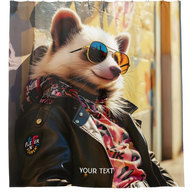 Fantasy Cute Possum Leather Jacket Shower Curtain (Front)