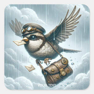 Fantasy Cute Postage Bird Flying Square Sticker