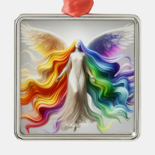 Fantasy Cute Pride Rainbow Angel Metal Ornament