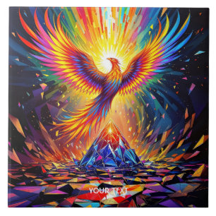 Fantasy Cute Prism Phoenix Rising Ceramic Tile