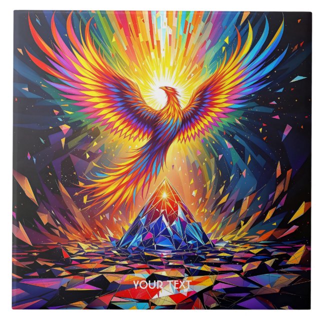 Fantasy Cute Prism Phoenix Rising Ceramic Tile (Front)