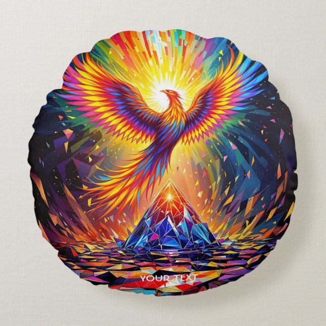 Fantasy Cute Prism Phoenix Rising Round Cushion (Front)