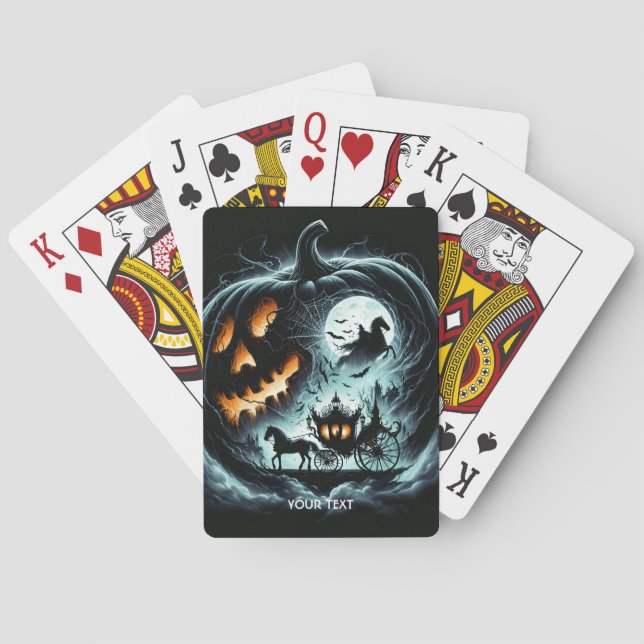 Fantasy Cute Pumpkin Horse Moon Playing Cards (Back)
