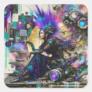 Fantasy Cute Punk Cyber Girl Square Sticker