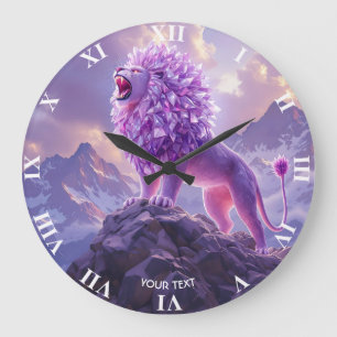 Fantasy Cute Purple Amethyst Lion Large Clock