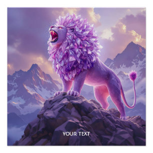 Fantasy Cute Purple Amethyst Lion Poster