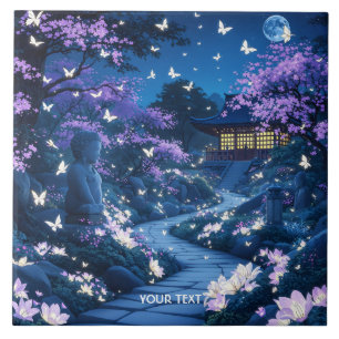 Fantasy Cute Purple Garden Flowers Ceramic Tile