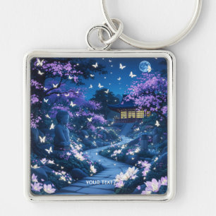 Fantasy Cute Purple Garden Flowers Key Ring