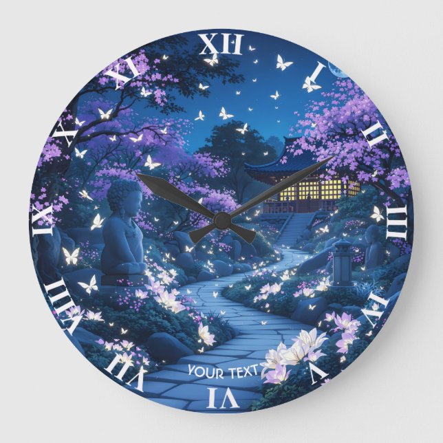Fantasy Cute Purple Garden Flowers Large Clock (Front)
