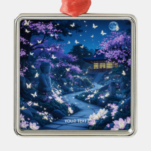 Fantasy Cute Purple Garden Flowers Metal Ornament