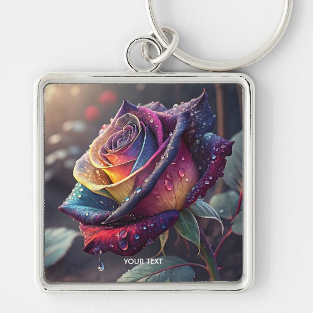 Fantasy Cute Purple Yellow Rose Key Ring (Front)
