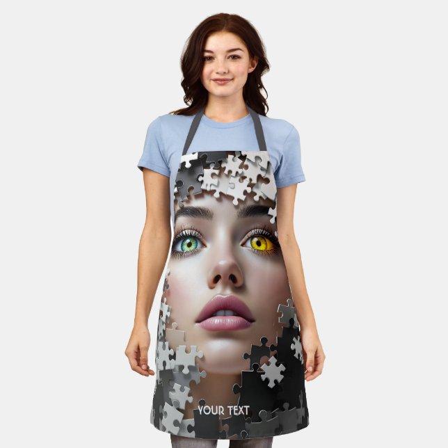 Fantasy Cute Puzzle Girl Face  Apron (Worn)