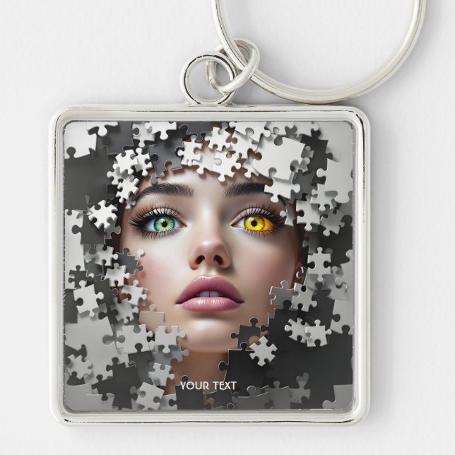 Fantasy Cute Puzzle Girl Face  Key Ring (Front)