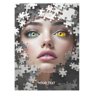 Fantasy Cute Puzzle Girl Face Tablecloth