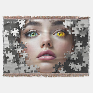 Fantasy Cute Puzzle Girl Face Throw Blanket