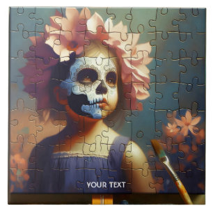 Fantasy Cute Puzzle Girl Flowers Ceramic Tile