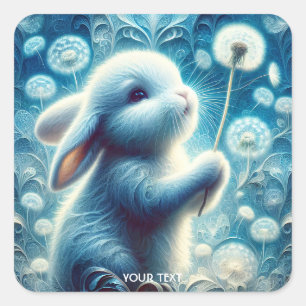 Fantasy Cute Rabbit Bunny Flower Square Sticker