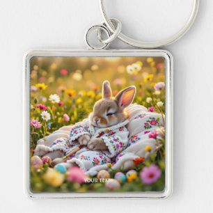 Fantasy Cute Rabbit Painter Flowers Key Ring