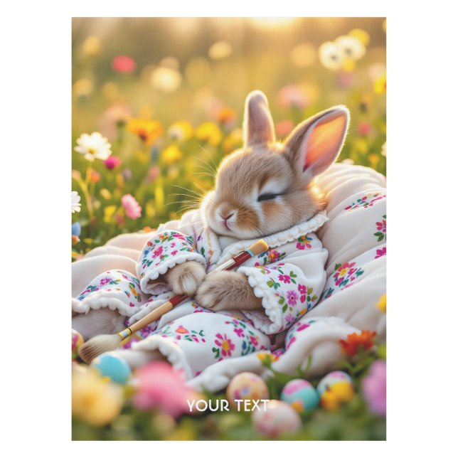 Fantasy Cute Rabbit Painter Flowers Tablecloth (Front)