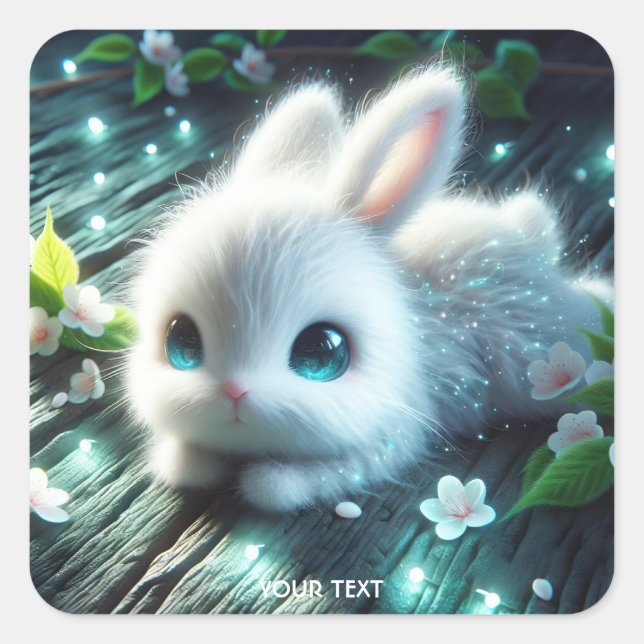 Fantasy Cute Rabbit Sakura Tree  Square Sticker (Front)