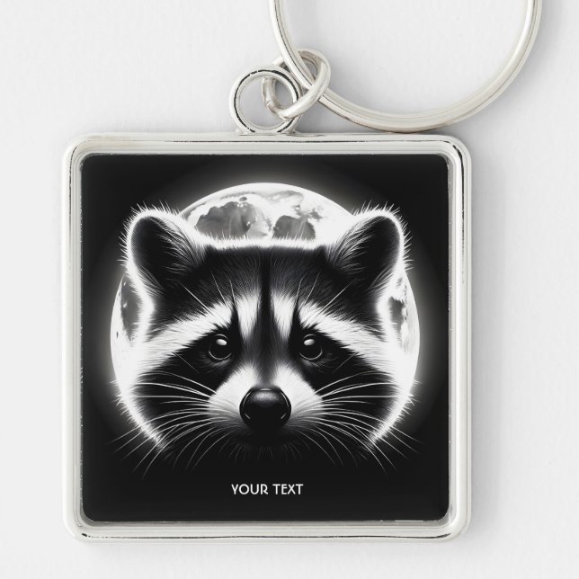Fantasy Cute Racoon Face Moon Key Ring (Front)