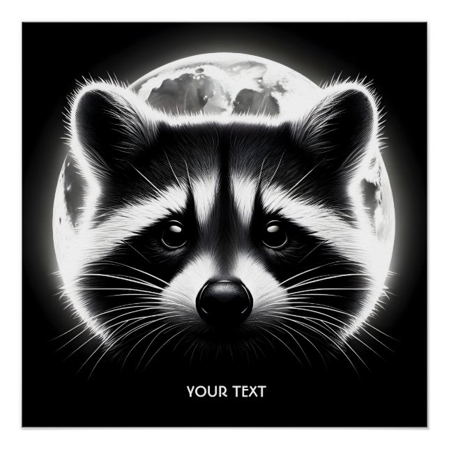 Fantasy Cute Racoon Face Moon Poster (Front)