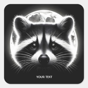 Fantasy Cute Racoon Face Moon Square Sticker