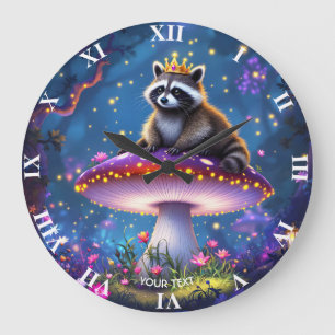 Fantasy Cute Racoon Mushroom Crown Large Clock