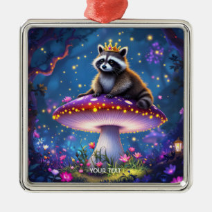 Fantasy Cute Racoon Mushroom Crown Metal Ornament