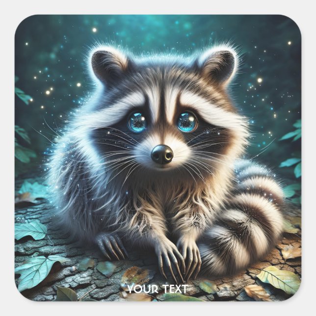 Fantasy Cute Racoon Night Stars Square Sticker (Front)