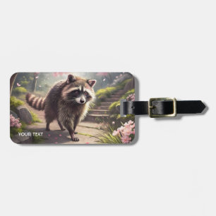 Fantasy Cute Racoon Sakura Garden Luggage Tag